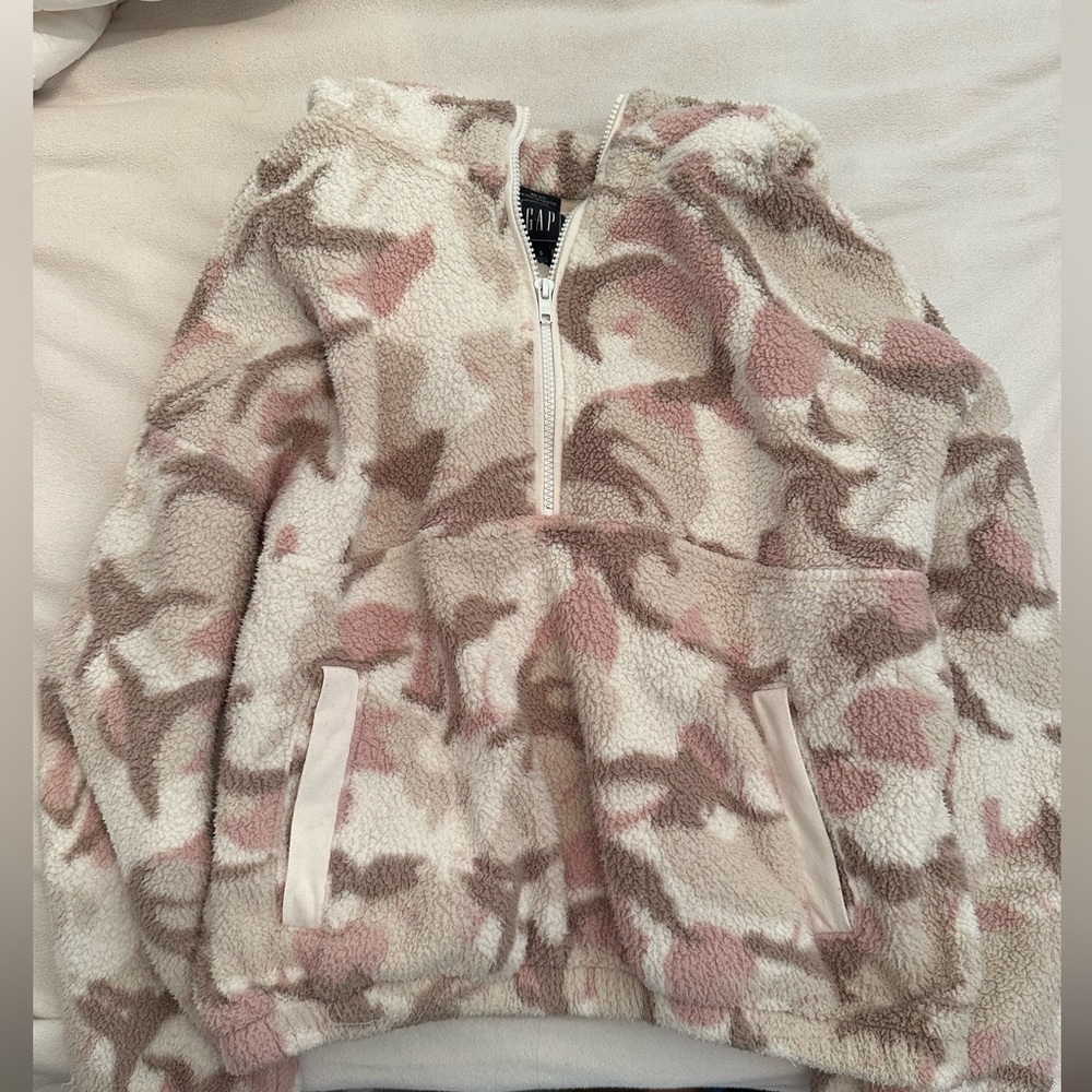gap pink and white camouflage quarter zip sweatshirt size small